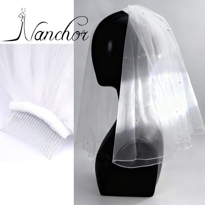 Nanchor Bridal Wedding Veil Short Communion Veils for Bachelorette Party with Rhinestone Comb Tulle 38cm/15â€White â€¦ - Image 5